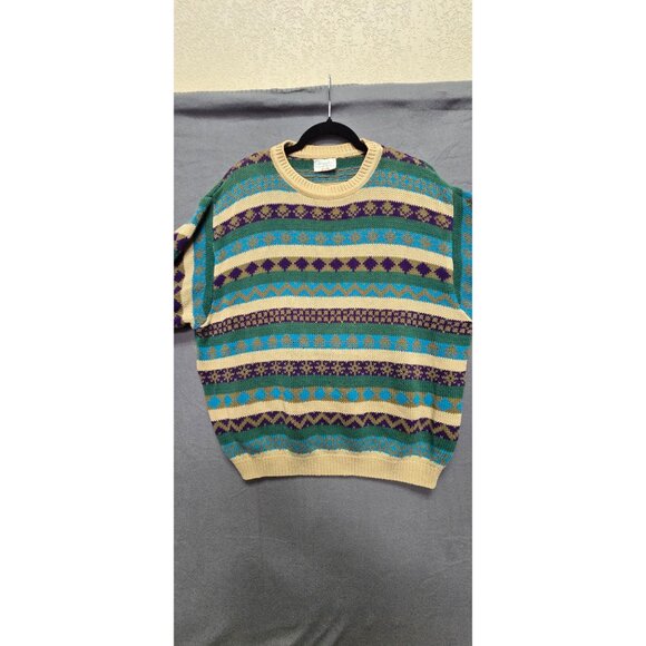 Vintage Fair Isle Grandpa Sweater 80s Benetton Ireland Striped Crewneck Sweater - Picture 4 of 8